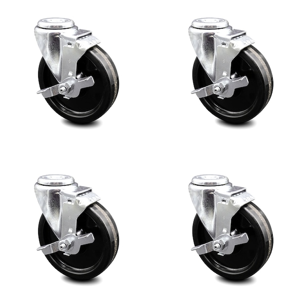 5 Inch Phenolic Wheel Swivel Bolt Hole Caster Set with Brake